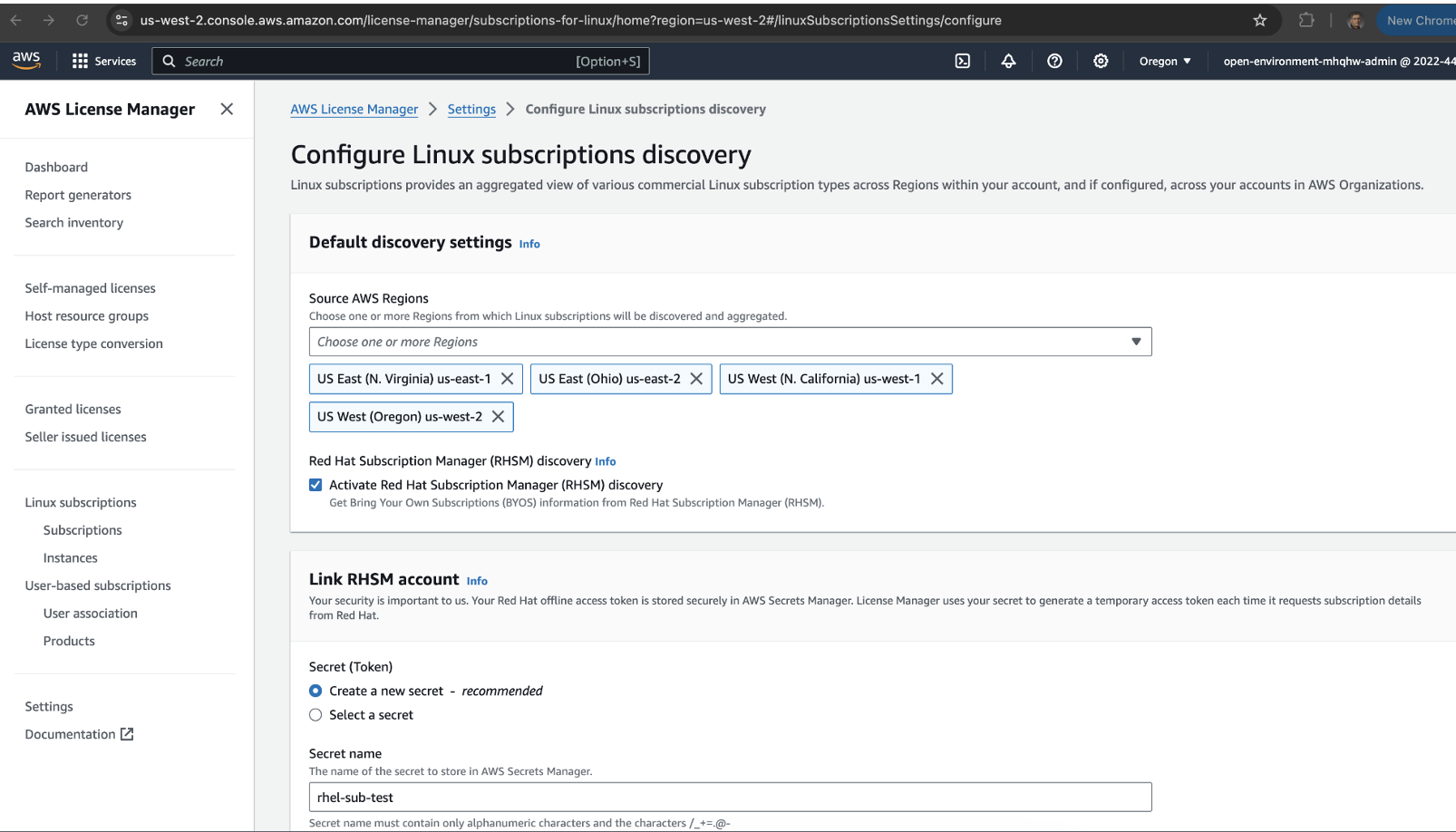 Subscription discovery configuration